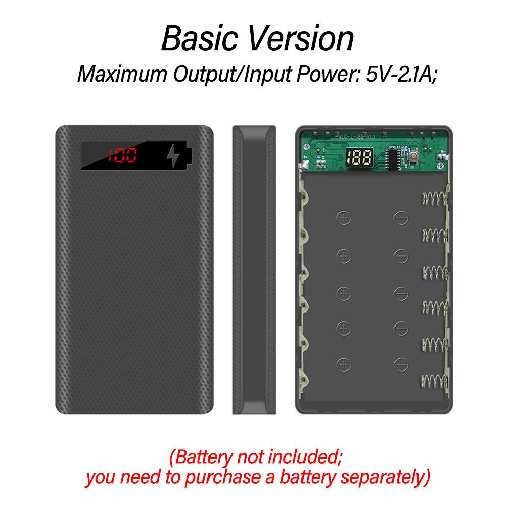 6 Cell 18650 Solder-Free Power Bank Kit Mobile Power Battery Case With LED Digital Power Display Buckle Design Without Battery