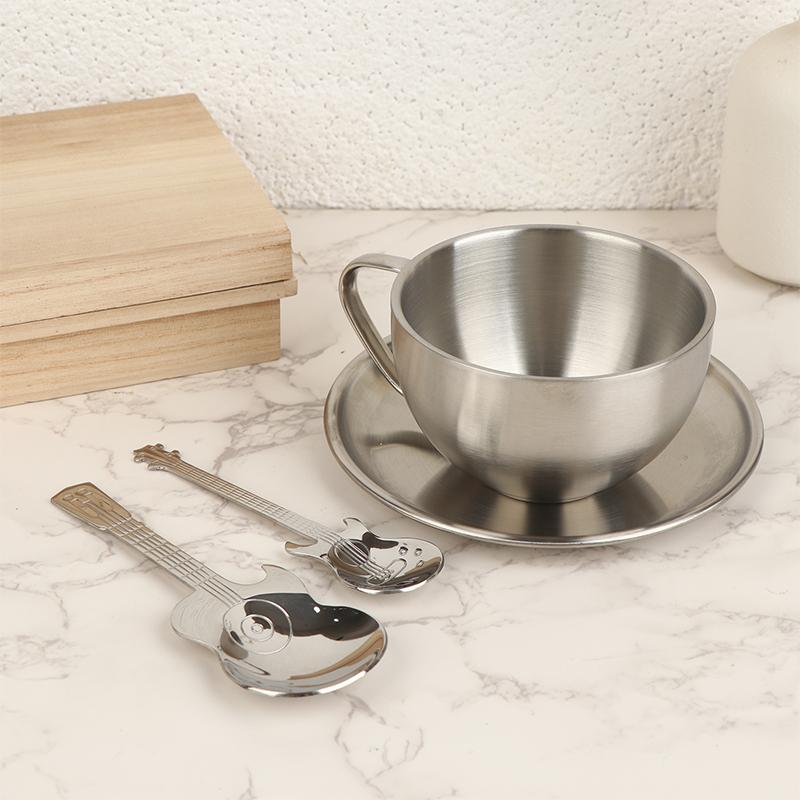 Stainless Steel Coffee Cup Mug Saucer Spoon Heat Resistant Milk Cup Saucer Spoon Kitchen Drink Water Cup Tableware