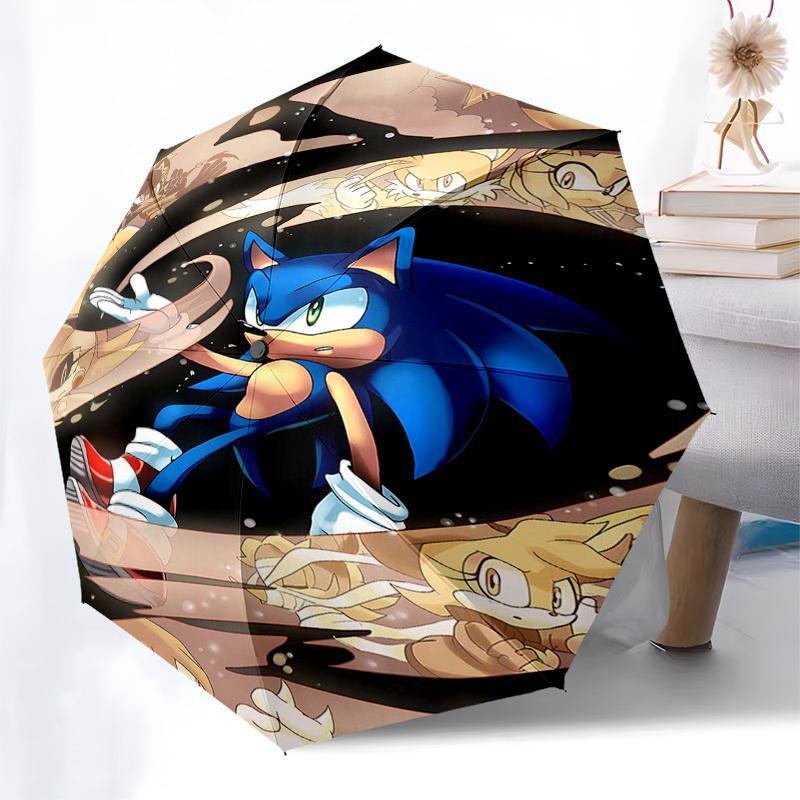 1pc Sonic the Hedgehog Automatic Opening Closing Umbrella Portable 3-Fold Design with 8-Bone Iron Frame Outdoor Umbrella Ideal Gift for Fans, Traveler