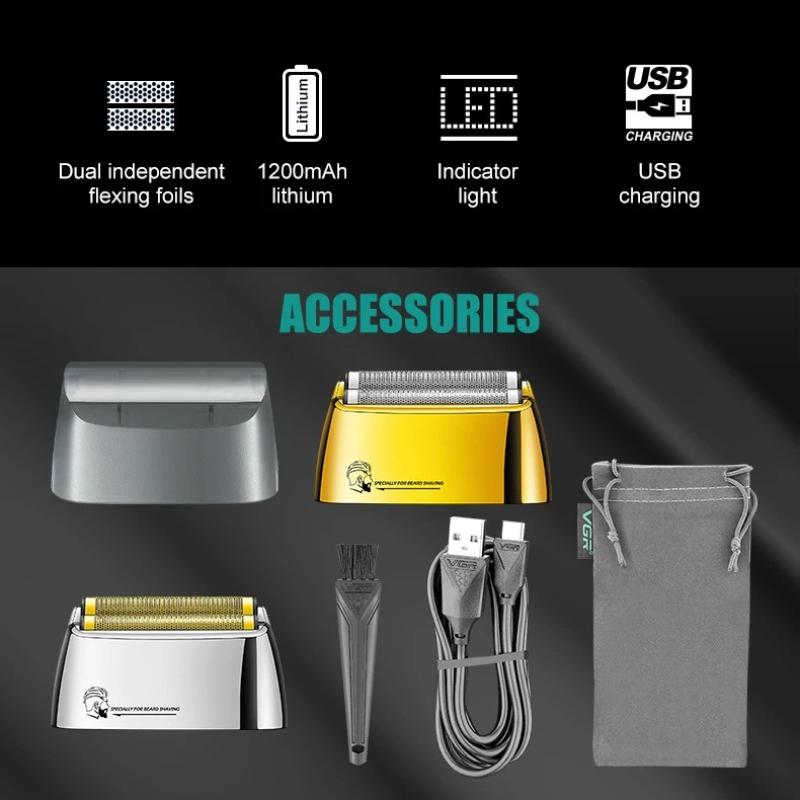 2026 VGR V-350 Men's Shaver Convenient Shaver Intelligent LED Digital Hair Trimming Dual-Head Shaver Metal Body Electric Rechargeable Shaver