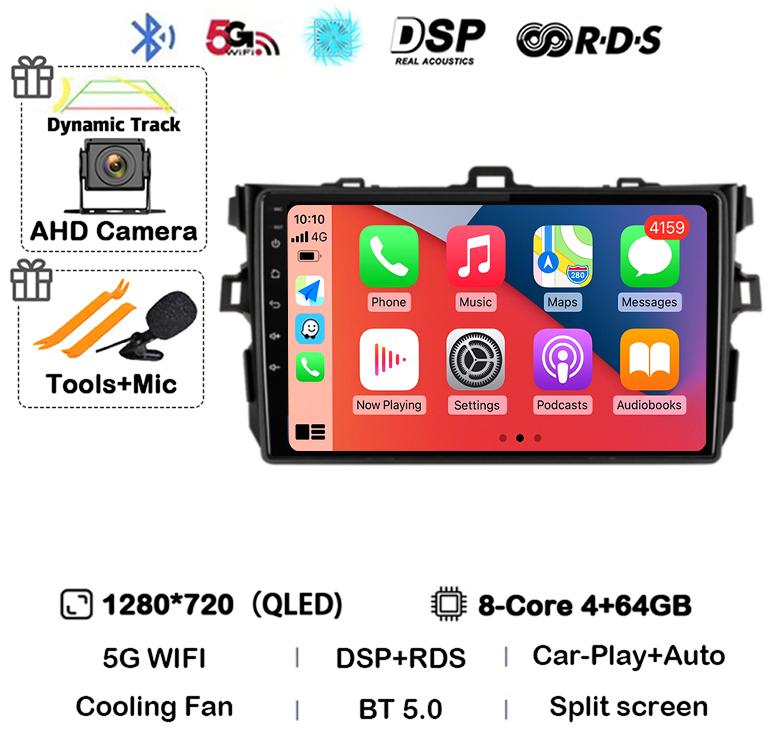 Android 14 Carplay Auto Car Radio For Toyota Corolla E140/150 2007 2008 2009 2010 2011 2012 2013 Multimedia Player Stereo GPS 4G