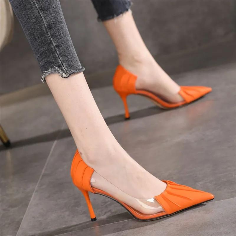 

Fashion Transparent High-heeled Shoes for Women Spring Autumn Women s Stiletto Heel Pumps 2024 New Thin High Heels Pointed Shoe 39 оранжевый