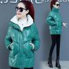 Women's Short Warm Jacket Puffy Zipper Shiny Warm Jacket Standing Collar Plus Size Lined Filled Cotton Jacket