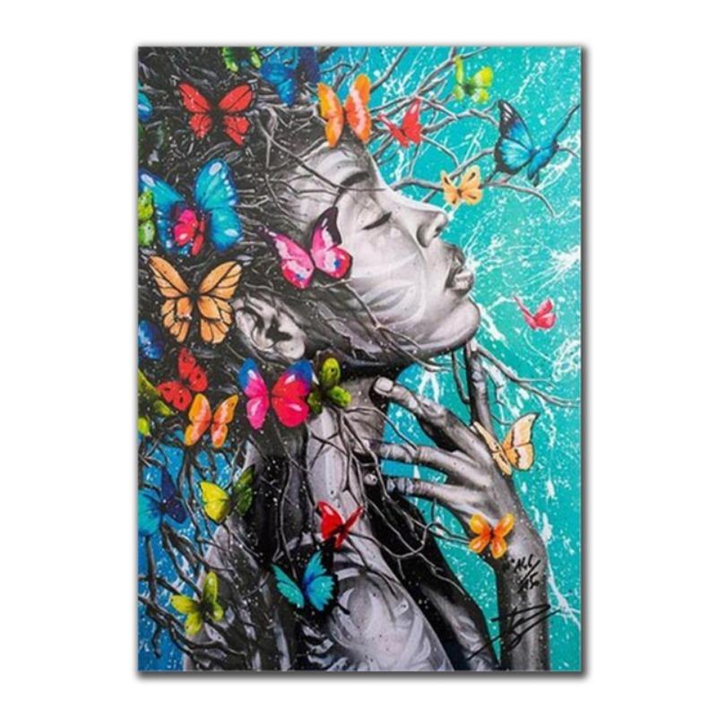 

Абстрактные граффити в африканском стиле, черная женщина, холст, картины, красочные бабочки, настенные художественные принты, постеры для декора гостиной, Cuadros 20x30cm no frame темно-бирюзовый