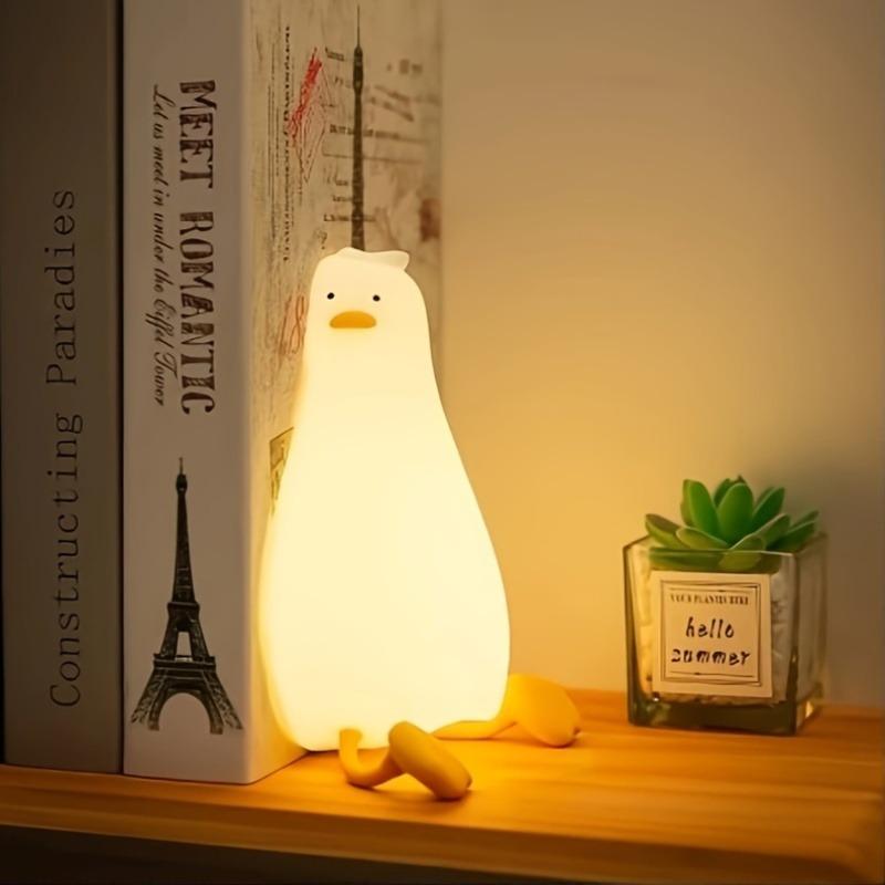 Silicone Lying Flat Duck Night Light Cute Yellow Duck 3-Level Light Up Bedside Desk Touch Night Lamp Kids Room Kawaii Decoration