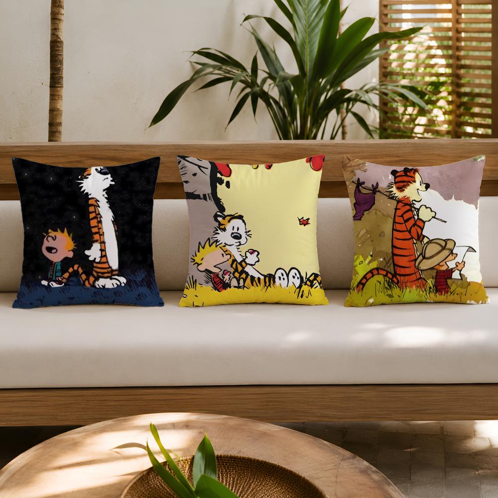Anime Ccalvin And Hobbes Cushion Cover Wrinkleresistant Short Plush Cushion Covers Breathable Machinewashable
