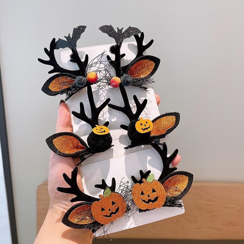 A Pair of Hairs Clips, Halloween Party Funny Ghost Hair Clip Accessories, Pumpkin Bat Skeleton Witch Hairpin Styling Tools