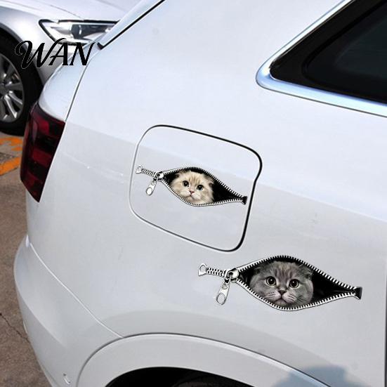 Realistic Pattern Car Sticker Stickers Zipper Cat Shape Adhesive Waterproof Scratch Cover Durable Decals for Cars Electric Vehicles Windows Cute Body
