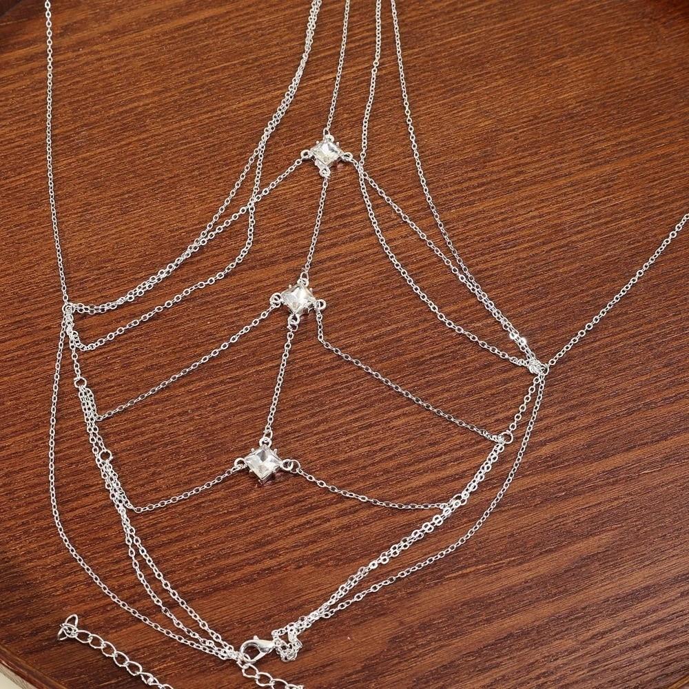 Sexy Silver Body Chain Multilayer Bikini Chest Chain Body Jewelry Rhinestone Bust Chain Nightclubs