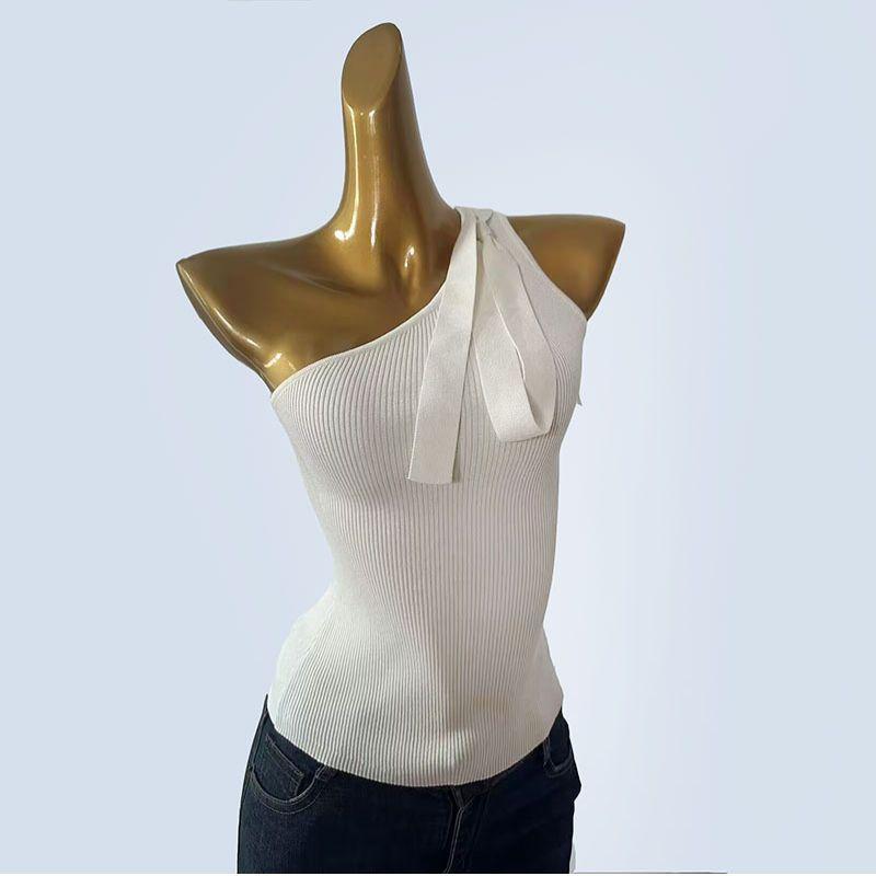 Withdraw from Cupboard Strapless Sloping Shoulder Camisole Women's Summer Stylish Ribbon Sexy Halterneck Beauty Back Slim Fit Sleeveless Top