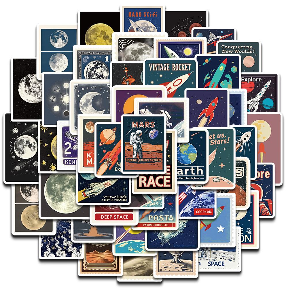 50PCS Space Travel Planner Stickers Fashion Classic Nostalgia Coffee Skateboard Graffiti Waterproof Guitar Cartoon Sticker