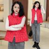 Retro ethnic style buckle down cotton rhombus vest women's autumn and winter versatile short vest vest vest vest jacket tide