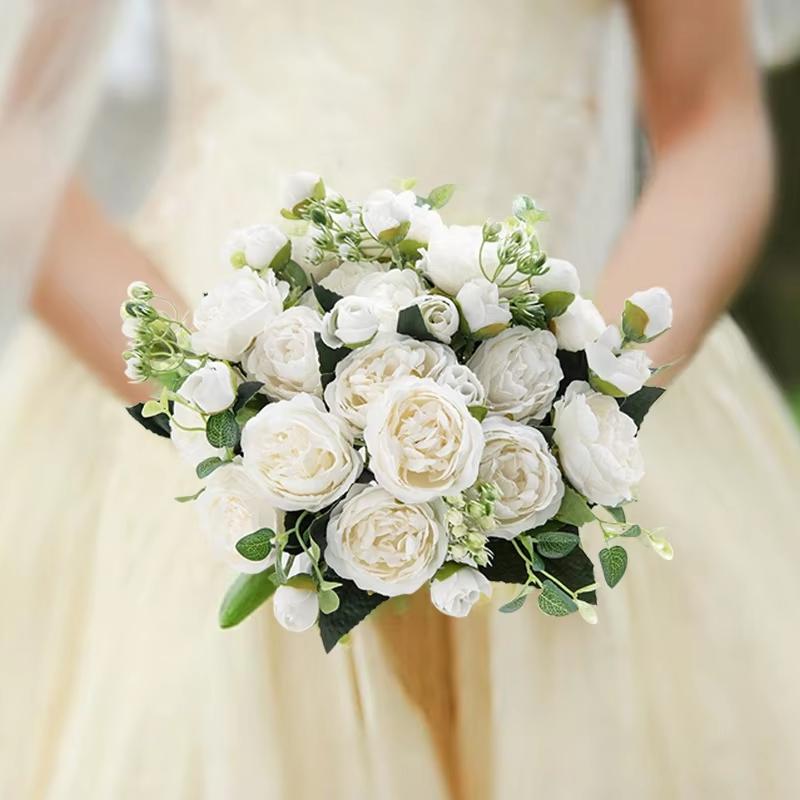 Silk Rose Artificial Flowers Peony Outdoor Garden Wedding Wreath Bridal Bouquet Valentine's Decora Home Room Table Gift box Prop