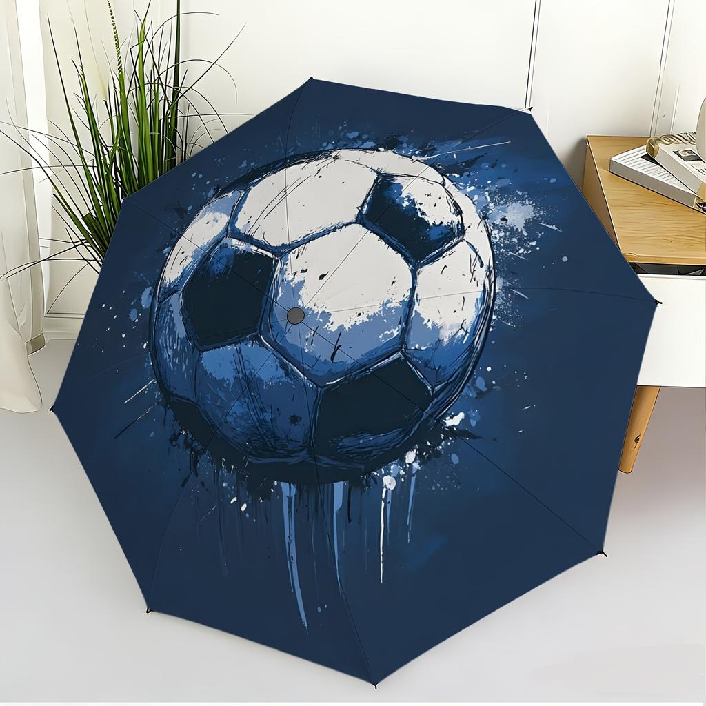 1pc Blues Football Splash Moment Portable Household Essential Folding Umbrella, Durable Iron Frame Structure, Iron Rod Design,