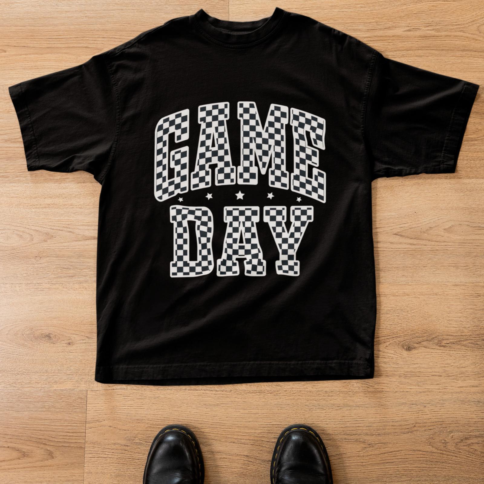 Game Day Checkered Shirt Black Retro Sports Fan Graphic Tee Unisex XL