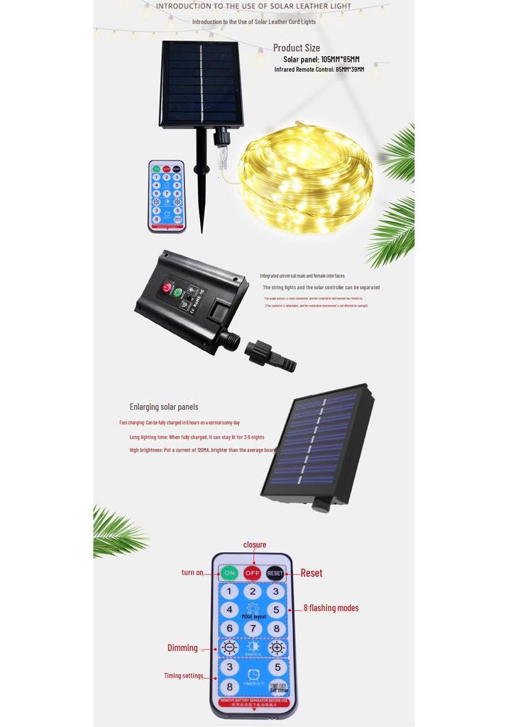 LED Solar Waterproof Cord Light for Outdoor Camping - High Brightness, Low Voltage, Starry Sky Effect, Super Bright, Colorful Wrap for Trees and Tents