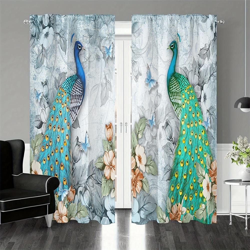 Cortinas de janela com estampa de pavão dourado vintage, persianas para sala de estar, quarto infantil, banheiro, cozinha, porta, decoração para casa, 2 peças