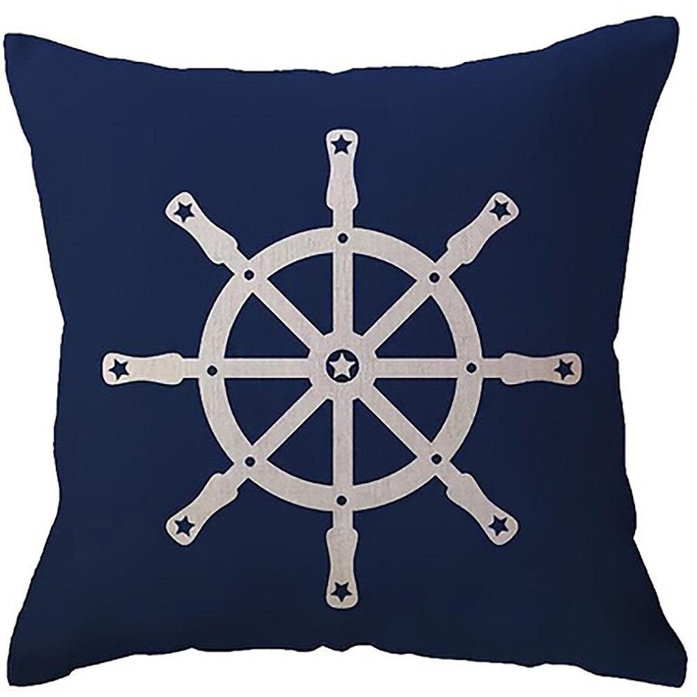 1/4 Stück Marineblaue Kissenbezüge mit Meeresmotiv und Designs von Steuerrad, Kompass, Anker und Segelboot Sofakissenbezug Heimdekoration