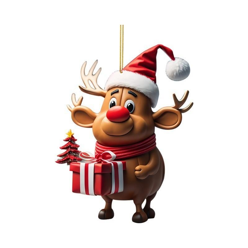 Cartoon Acrylic Vibrant Reindeer Auto Hanging Ornament For Joyful Holiday Decor