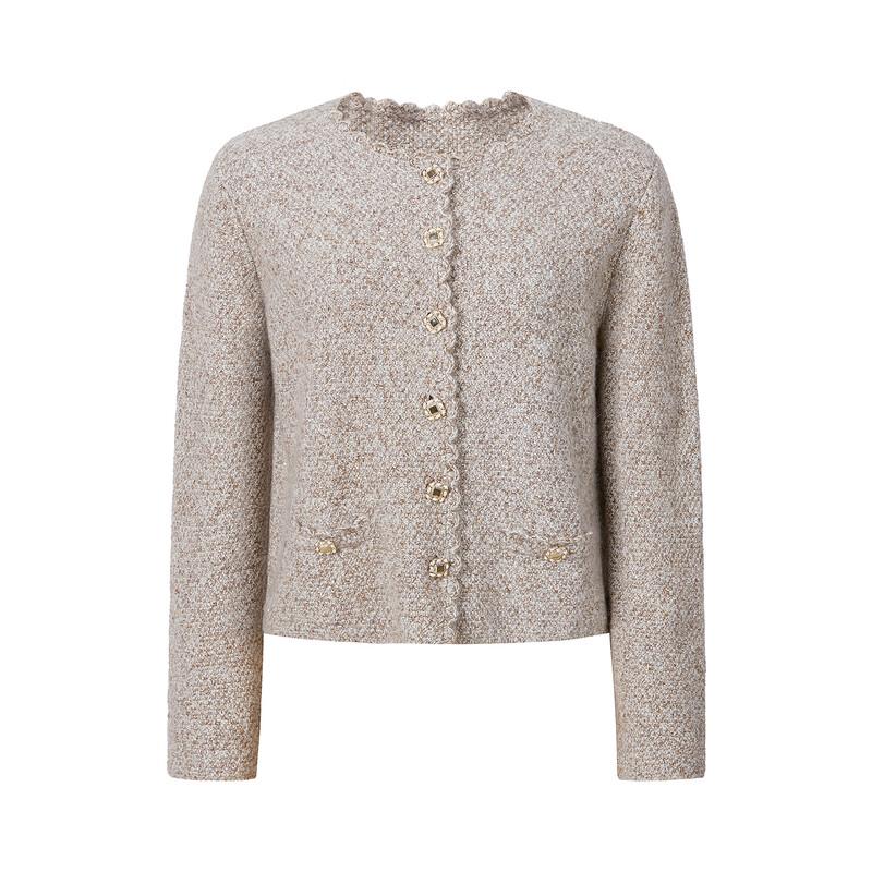JOEONE Elegance Tweed-Style Wool-Blend Knit Cardigan