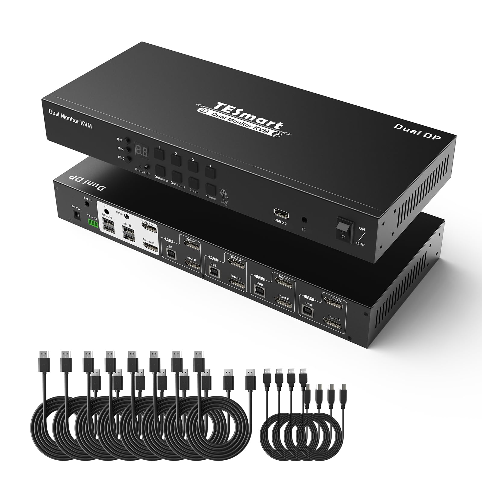 

KVM-перемикач TESmart 4 входи 2 виходи DisplayPort 4 порти Подвійний монітор DP KVM-перемикач 4 ПК 2 дисплеї 1 миша Клавіатура DisplayPort Switcher EDID