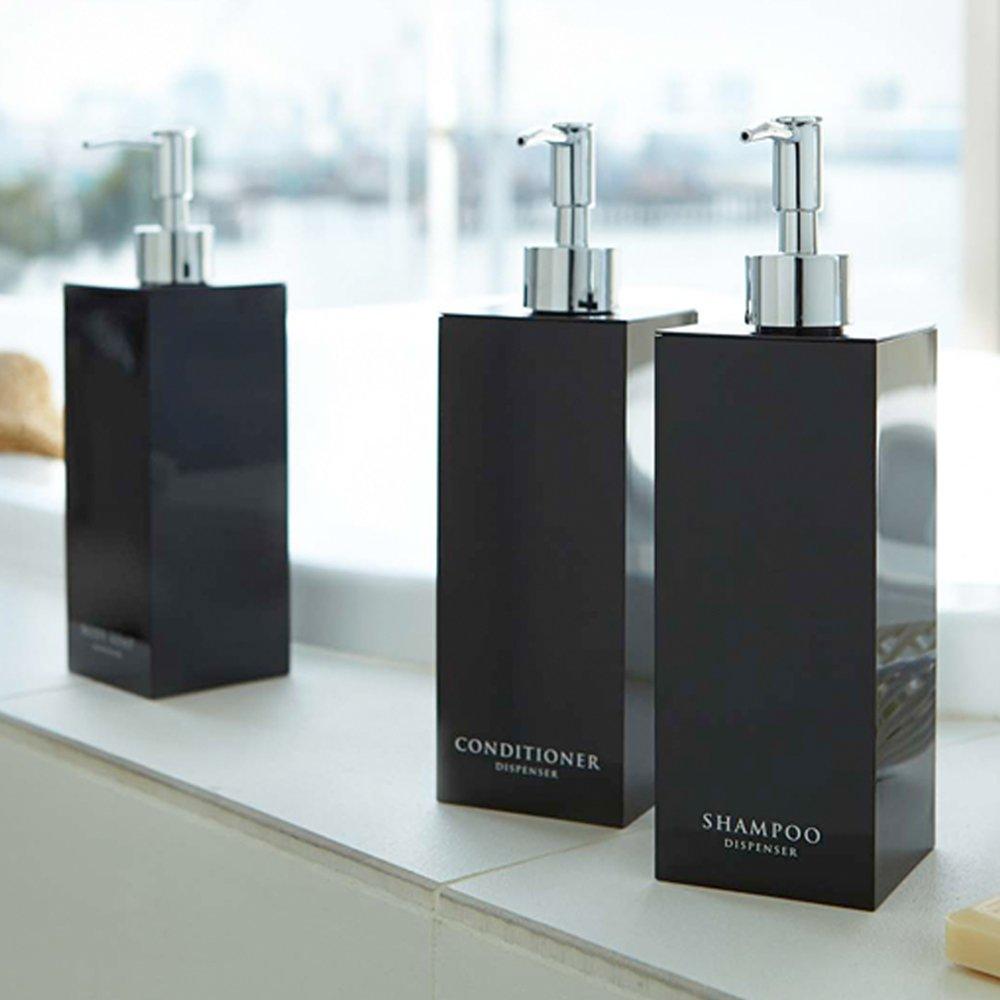 Yamazaki Dispenser Set of 3 Square and Body Soap Refill and 7897 (YAMAZAKI) Shampoo, Conditioner, Bottles, Mist, Black, 7891, 7894,
