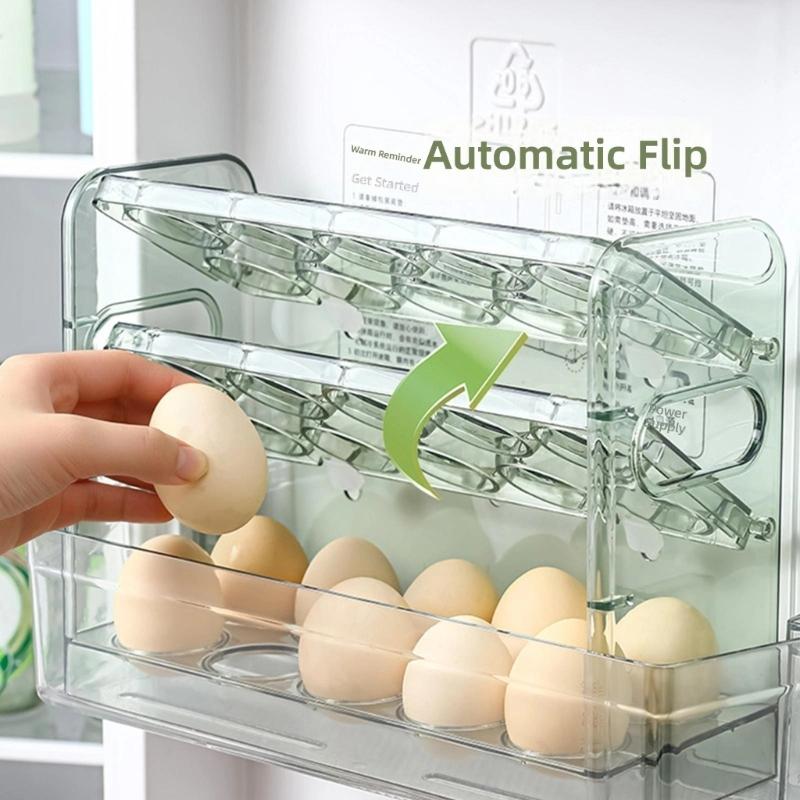 3 Tiers Eggs Holder With One Hand Operations Designs For Fridge Door Storage Clear Plastic Container Holds 30 Eggs