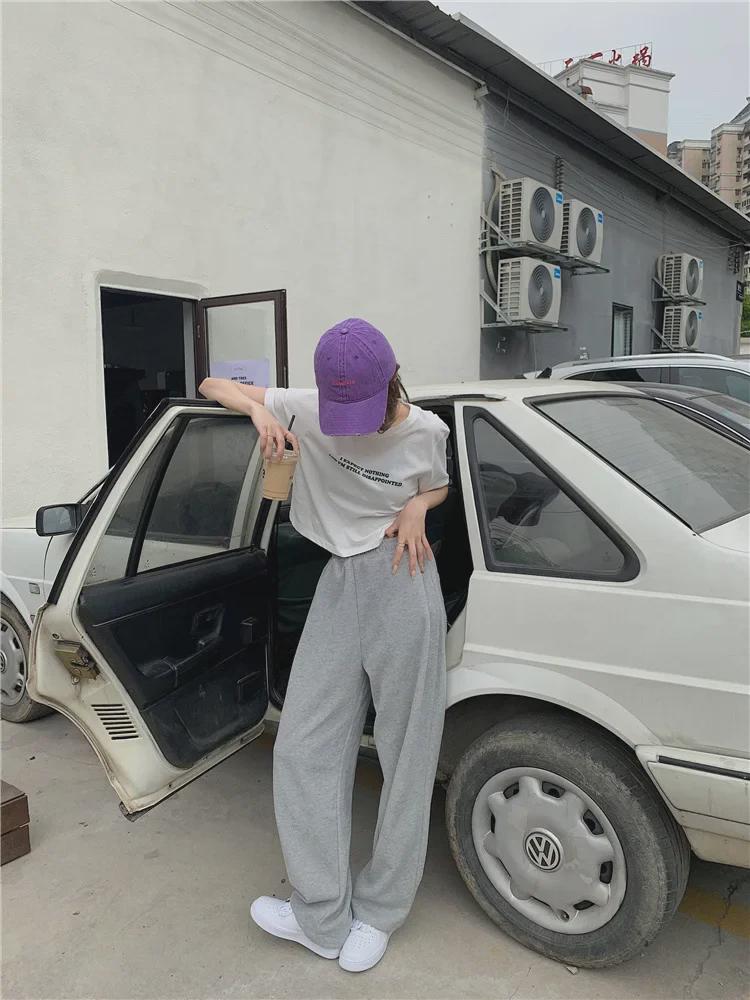 Koreanisches Locker sitzendes Kurzarm-Crop-Top mit Buchstabenaufdruck für Damen