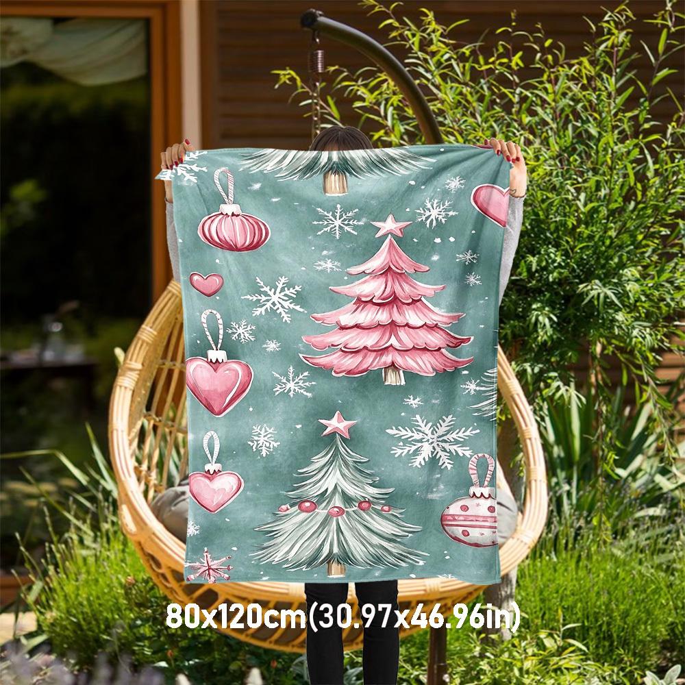 1pc Christmas tree snowflake Outdoor Flannel Blanket Soft Warm All-Season Throw for Sofa Bed Car Camping Office, Cozy Gift Idea1141S