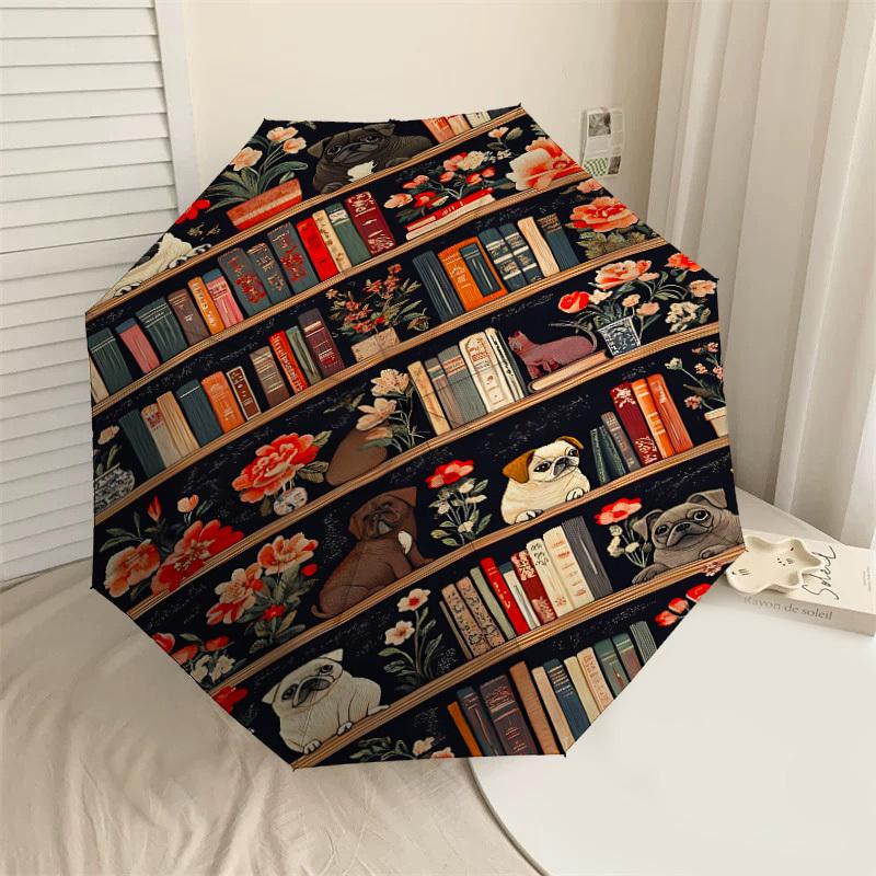 

1pc bookshelf flowers Automatic Open/Close Umbrella with Windproof, 8-Rib Sturdy Canopy, Durable Ribs, Fashionable Design1172A