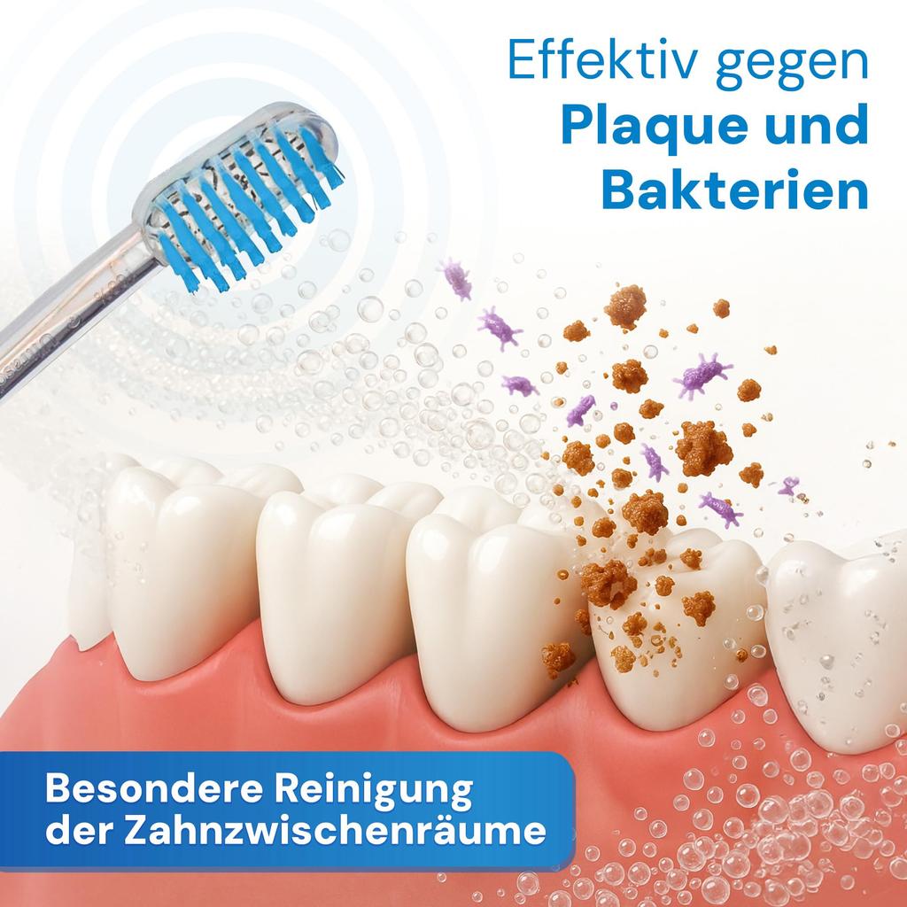 Metallic Electric Ultrasonic Toothbrush Ideal for Sensitive Teeth and Optimal Cleaning Without Up to 12 Days of Use emmi®-dent (Starter Set, White) -