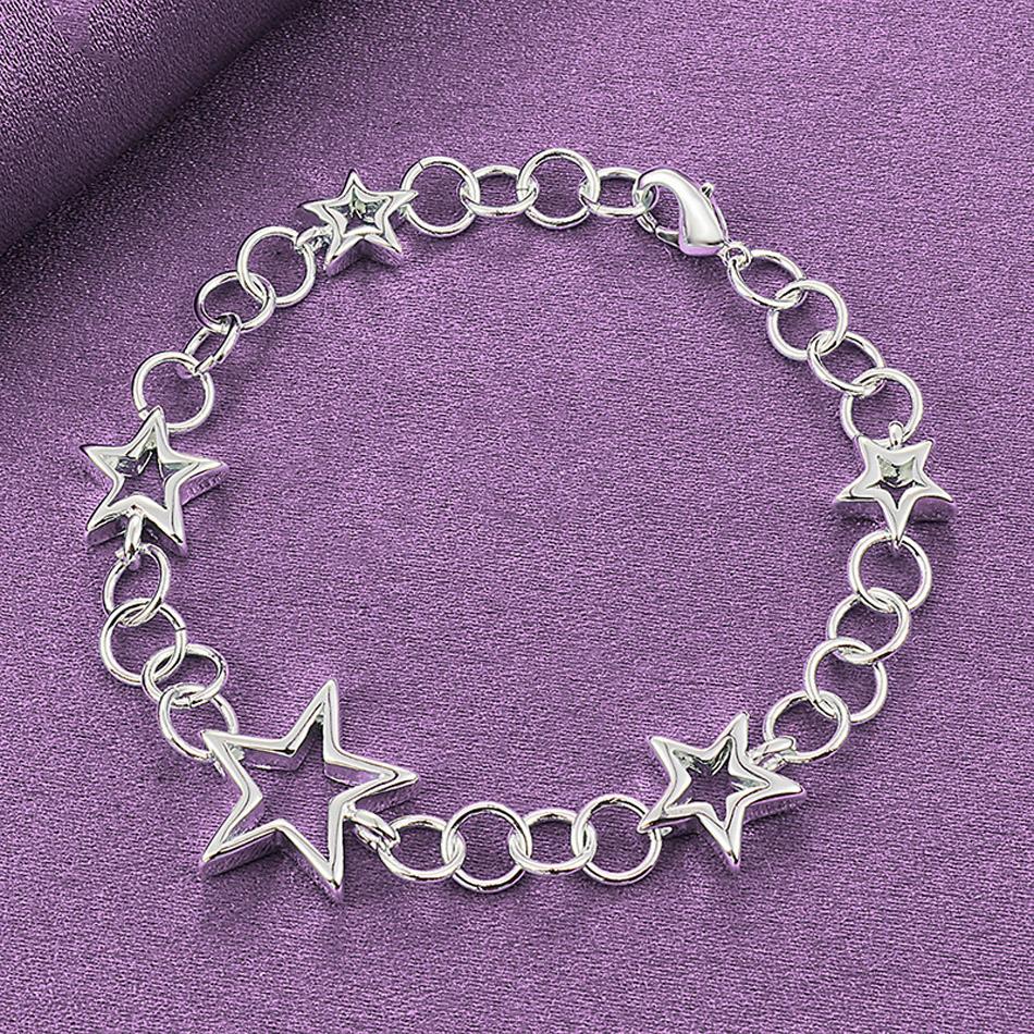 

Браслет CHSHINE со звездами из стерлингового серебра 925 пробы для женщин, свадебная вечеринка, модные ювелирные изделия с шармами 20CM 8inches