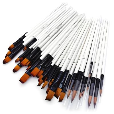 48Pcs Artist Paint Brush Wood Handle Nylon Hair Bristles Paint Brush For Drawing On Canvas Paper Stone Rock Ceramics