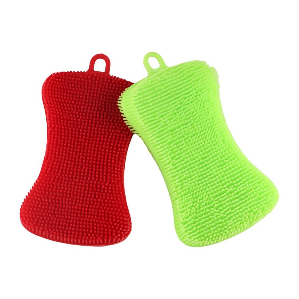 Double Sided Silicone Dishwashing Brush Soft Cleaning Brush Pot Pan Sponge Scrubber  Kitchen