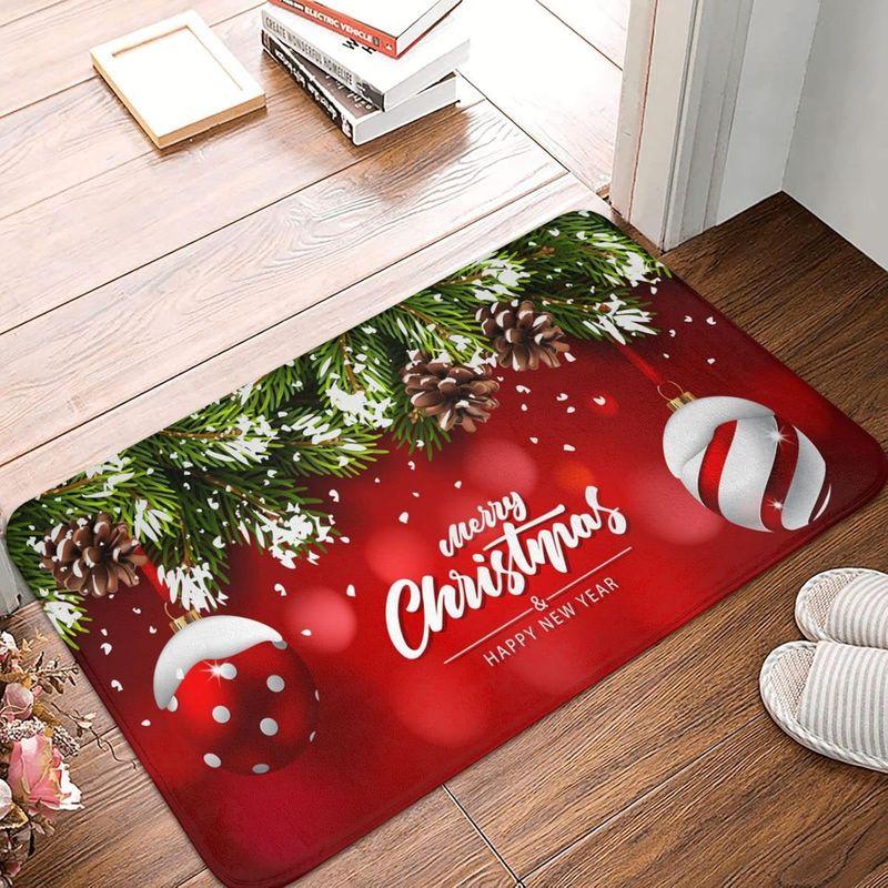 Christmas Entry Mat Burgundy Golden Light Snowflake Bokeh Print Durable Rug For Front Door Hallway Bedroom Home Decor