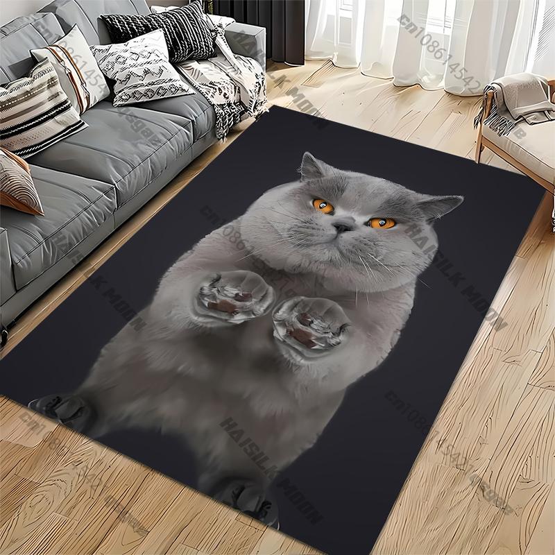 1PC Cute and Handsome Gray Cat Pattern Rugs Living Room Bedroom Carpet Bedside Bathroom Floor Mat Kids Room Non-slip Mat Decor