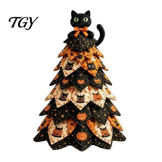 Fall Seasonal Decorations Halloween Quilted Fabric Tree Kit, Witch Cat Spider DIY Handmade Keepsake Decor 3D Padded Sewing Craft Project for