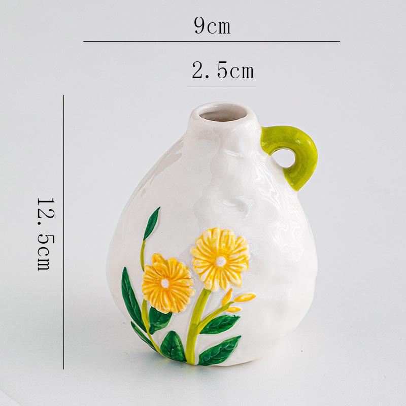 Ceramic Vase Embossed Tulip Colorful Flower Pattern Flower Vase Floral Arrangement Accessories Home Decoration Accessories