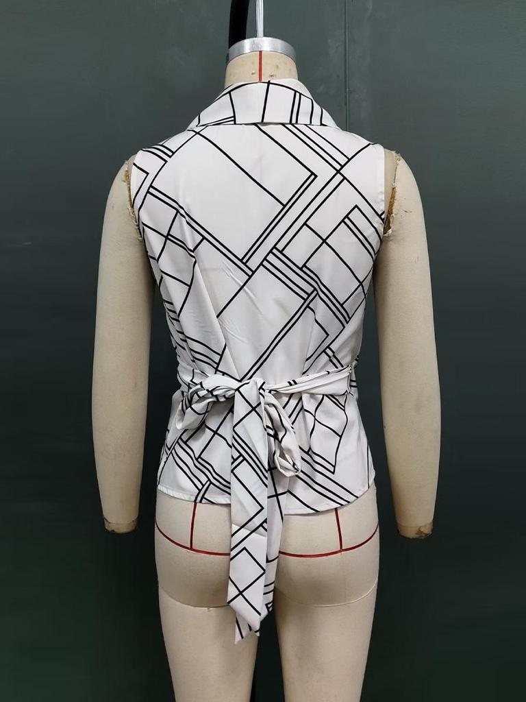 Women's Summer Plaid Sleeveless Tie-Up Lapel Cardigan