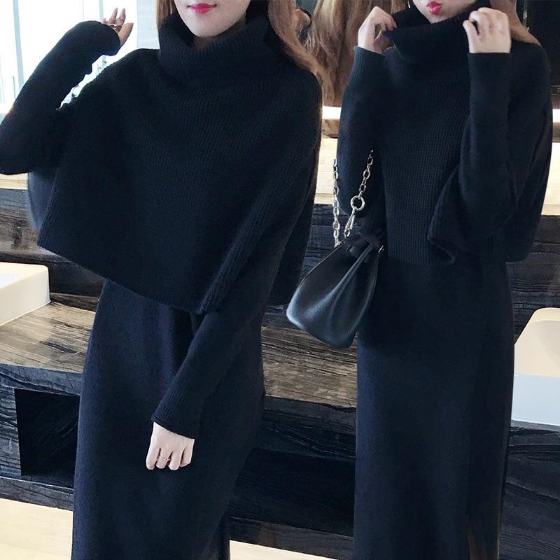 Conjunto de 2 piezas Traje de mujer Moda femenina de invierno Mujeres  Cuello de tortuga Suéter inferior Tops Line Vestido punto Damas Casual Traje  de punto comprar a buen precio — entrega