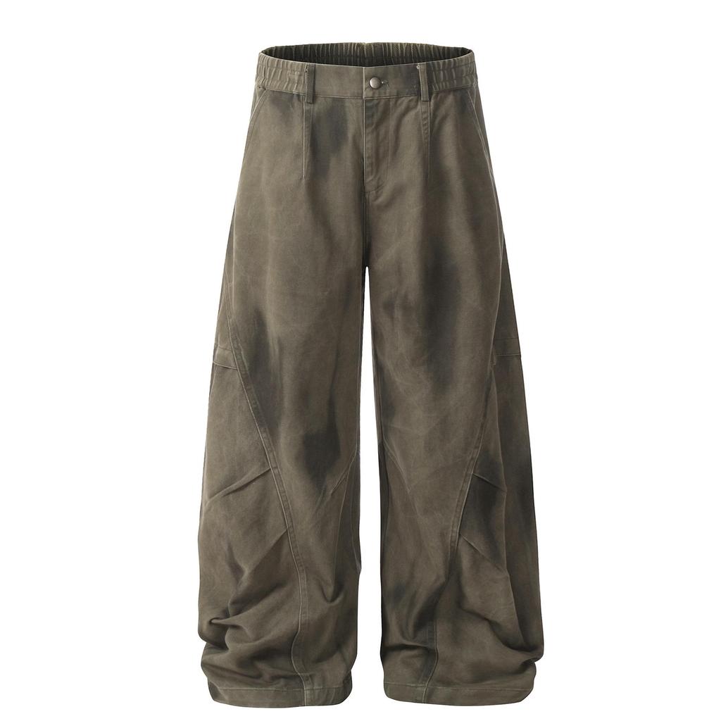 OREETA Tie-Dye Gradient Curved Leg Cargo Pants: Casual Wide Leg Streetwear In Pure Cotton