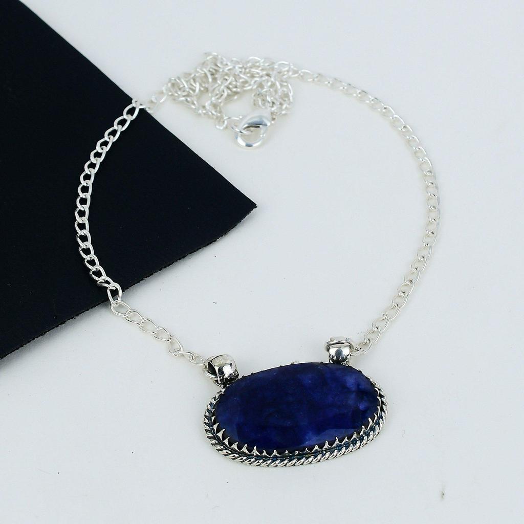Blue Sapphire Gemstone Handmade 925 Sterling Silver Necklace Blue Sapphire Handmade Necklace For Women Necklace For Her
