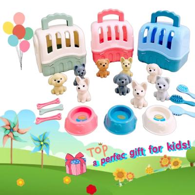 8pcs/set Children  Playing House Toys Dog Pet Basket,  Dog Doll Set Dog Cage,  Feeding Pets Puppies and Cats Take Showers
