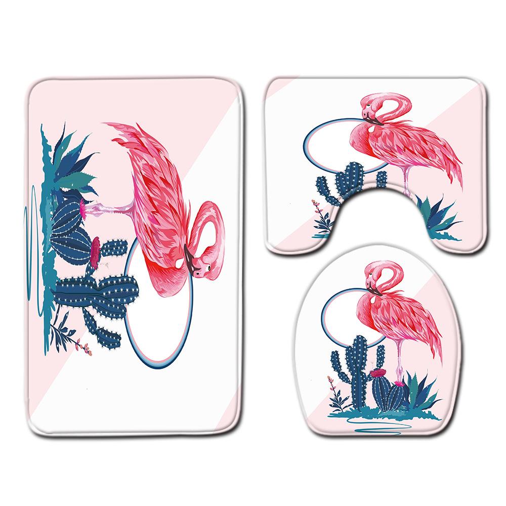 Flamingo Bathroom Toilet Three-Piece Floor Mat Doormat Bathroom Carpet