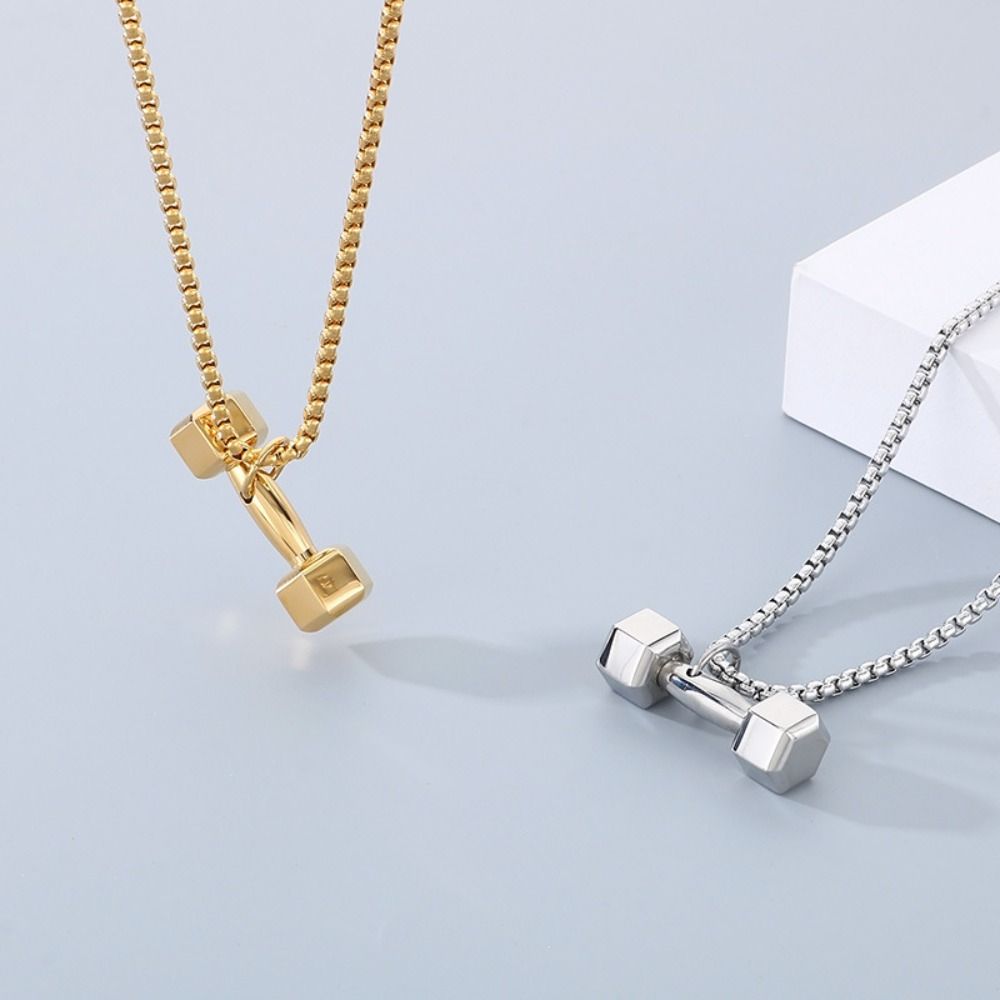 Square Bead Chain Fitness Series Pendants Dumbbell Sports Necklace  Friends Birthday Gift