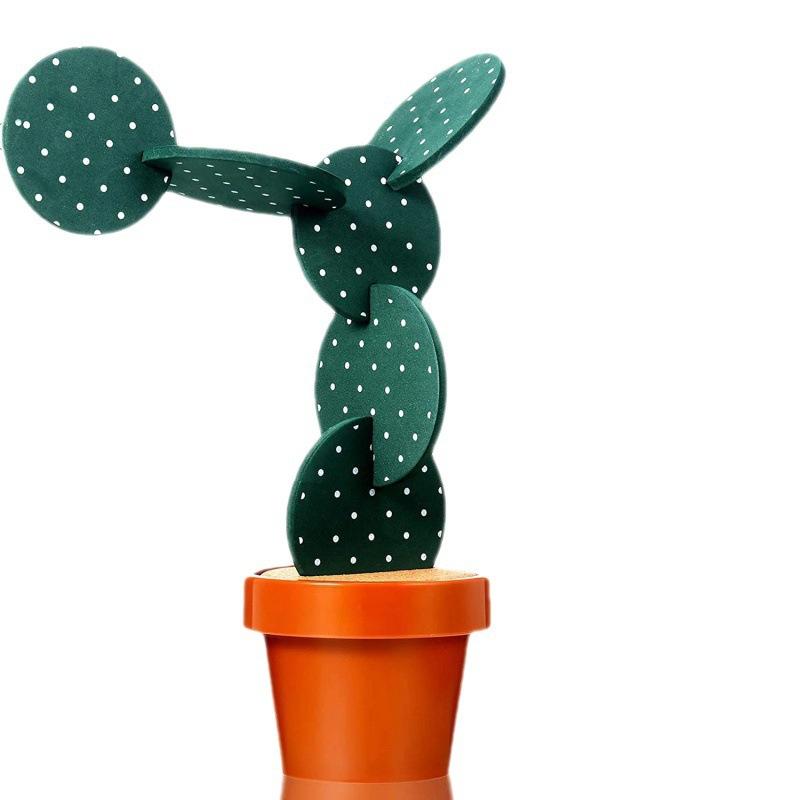 Cactus Coasters Set for Drinks of 6 Pieces Funny Coasters Cactus Gift with Flowerpot Holder for Home Office Bar Decor