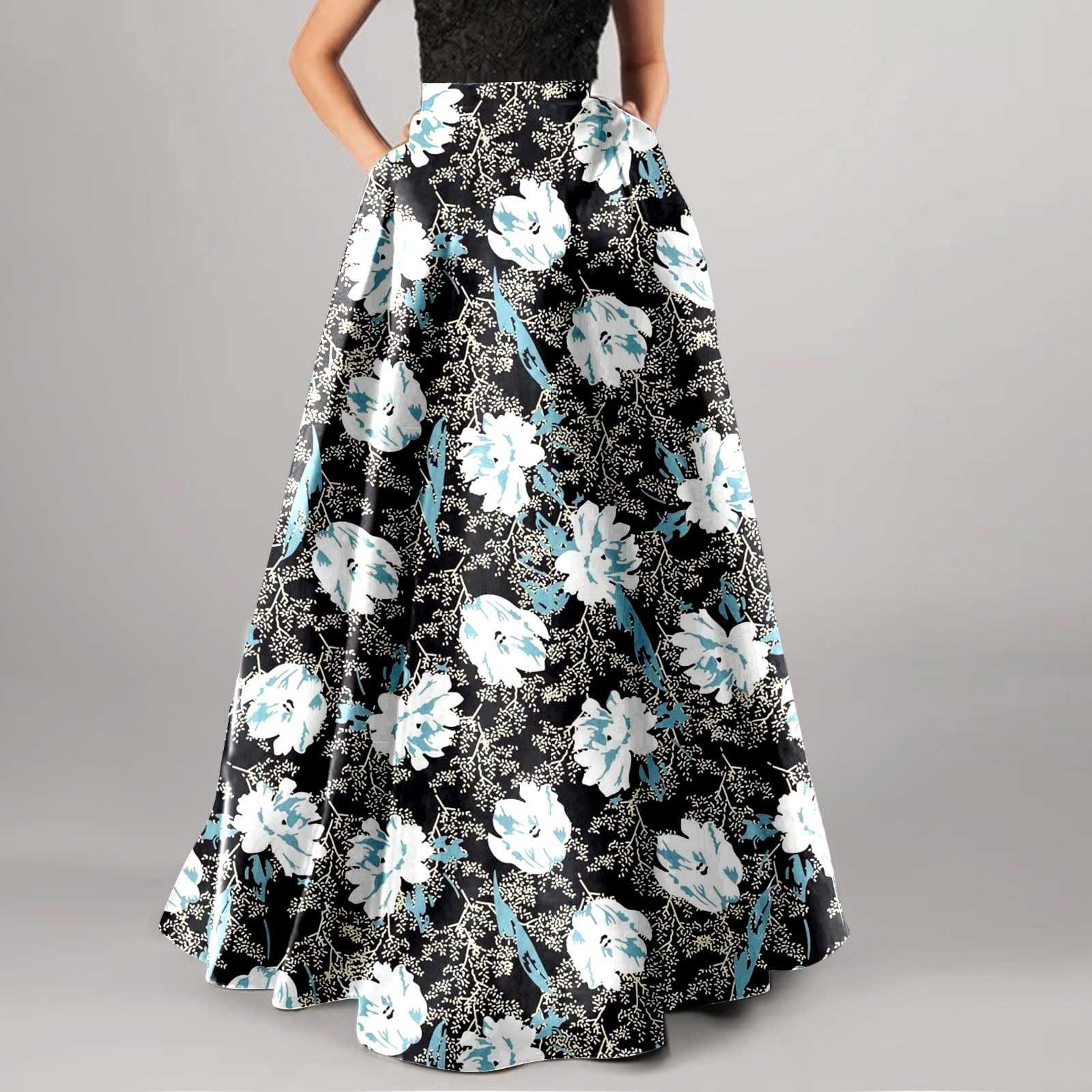 

Женская мода с цветочным принтом, свободная полуюбка с высокой талией, пляжное удлиненное платье XXL чёрный