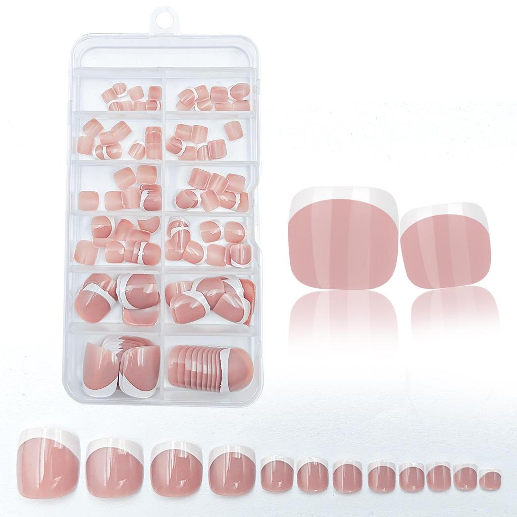 120-Piece Black & White French Square False Nails Set - Reusable Wear-On Manicure Tips