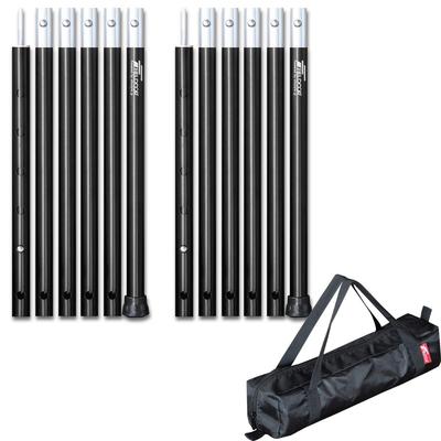 FIELDOOR alumīnija telts stieņa diametrs 24 mm [melns] 2 komplekts un glabāšanas soma 6 savienoti, regulējami 70–230 cm spiedpogas 4 līmeņi, teleskopisks, sadalīts tips