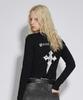 THE B ARCHIVE Damen Waffel-Rundhals-Langarm-T-Shirt Schwarz
